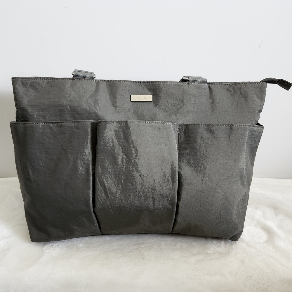 Baggallini Gray Yellow Large Shoulder Tote Organizer Bag